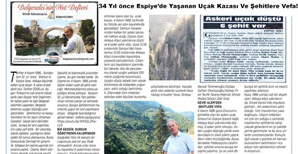 34 Yıl önce Espiye'de Yaşanan Uçak Kazası Ve Şehitlere Vefa!