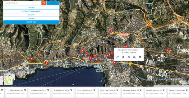 Acil Toplanma Alanları web sitesi ve e-Kocaeli'de