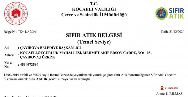 Belediye, İlçeye De Sıfır Atık Belgesi Aldı