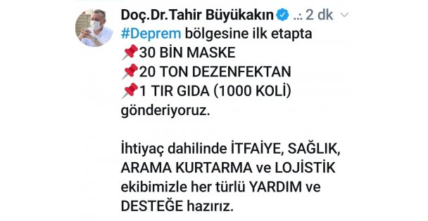 Büyükşehir'den İzmir deprem bölgesine yardım