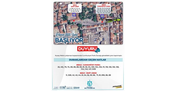 Cumhuriyet Parkı otobüs durağının yeri değiştirildi