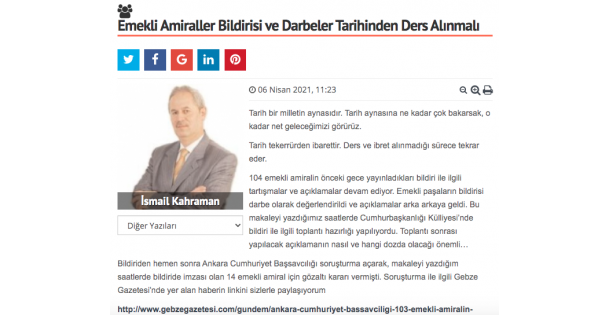 Emekli Amiraller Bildirisi ve Darbeler Tarihinden Ders Alınmalı