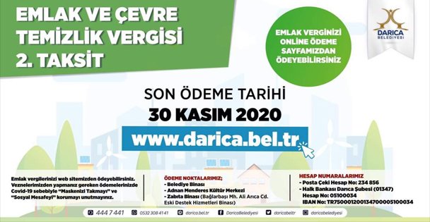 EMLAK VE ÇEVRE TEMİZLİK VERGİSİ 2 TAKSİT ÖDEMELERİ BAŞLADI