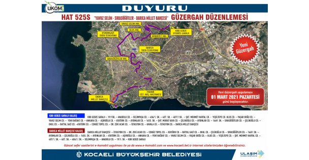 Gebze-Darıca Arasında Hat 525S Seferleri Yarın Başlıyor