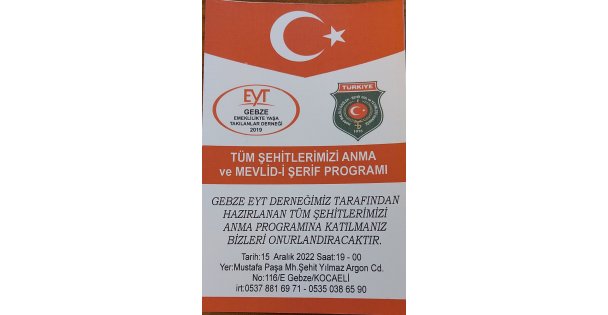 Gebze EYT Derneği Şehitleri Anacak