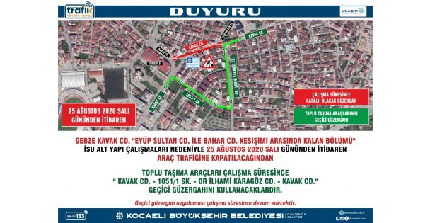 Gebze'de geçici güzergah uygulaması