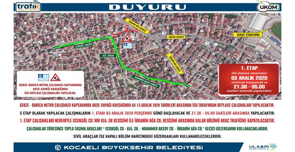 Gebze'de Geçici Güzergah Uygulaması