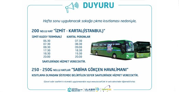 Hat 200'de Sefer Saatleri Değişti, 250 ve 250G'de Değişiklik Yok