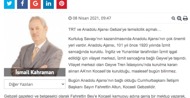 İletişim Başkanı Fahrettin Bey'e TRT ve Anadolu Ajansı Mektubu