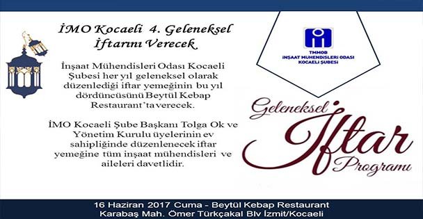 İMO Kocaeli  4. Geleneksel İftarını Verecek