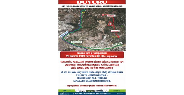 İzmit ve Gebze'de geçici güzergah oluşturuldu