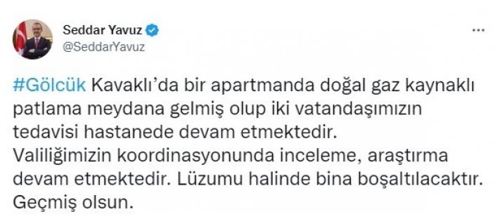 Kocaeli Valisi Yavuz'dan patlamaya ilişkin açıklama