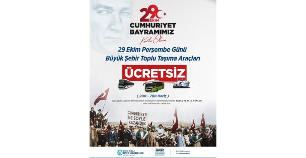 Kocaeli'de 29 Ekim'de toplu ulaşım ücretsiz