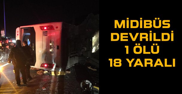 Öğrencileri taşıyan midibüs devrildi