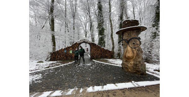 Ormanya ziyaretçilerini karla kaplı güzelliğiyle ağırlıyor