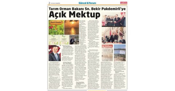 Tarım Orman Bakanı Sn. Bekir Pakdemirli'ye Açık Mektup