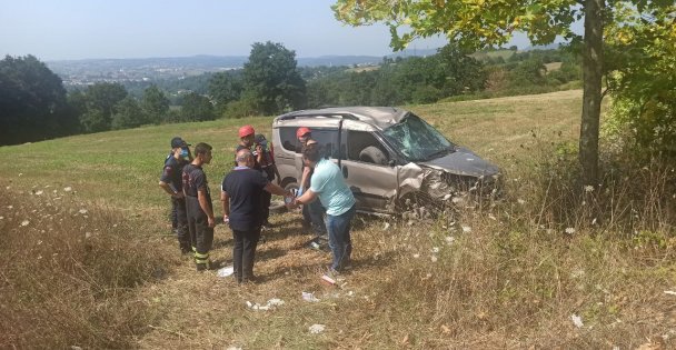 Tarlaya Devrilen Hafif Ticari Aracın Sürücüsü Yaralandı
