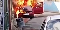Alev alev yanan otomobilde patlama