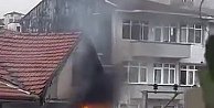 Evde çıkan yangında elektrik kabloları patladı