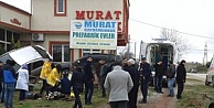 Kontrolden çıkan araç duvara çarptı