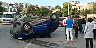 (VİDEOLU)  Takla Atan Otomobilden Hafif Sıyrıklarla Çıktı