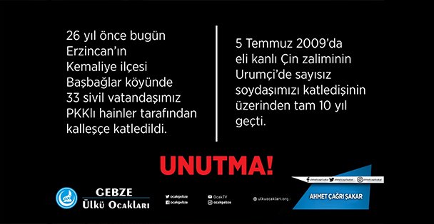 Ülkü Ocakları, Başbağlar ve Urumçi'yi unutmadı